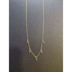 18k Plated Gold Sterling Silver Blue 5 Cross Created Sapphire Necklace 16" NWT